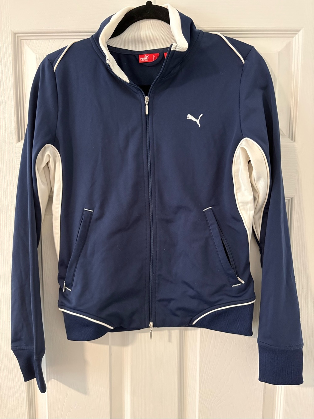 Puma Women’s Track Jacket Navy Blue Athletic Sports Casual Zipper Pockets Size S